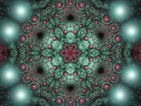 Green and red fractal mandala, digital artwork for creative graphic design — Stock Photo, Image