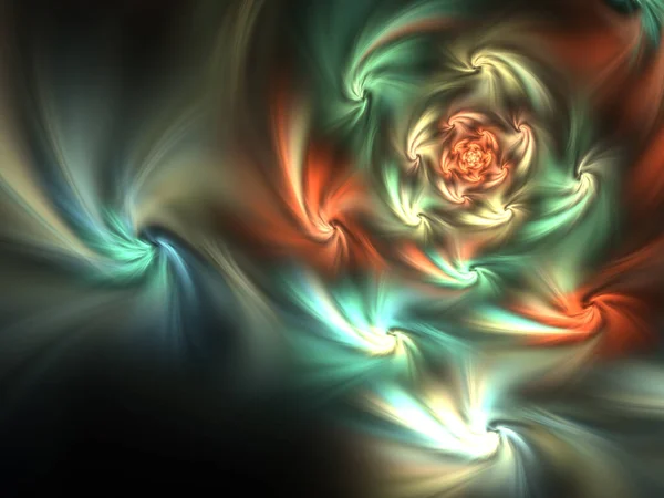 橙色和绿色的分形螺旋，数码艺术作品的创意图形设计 — 图库照片