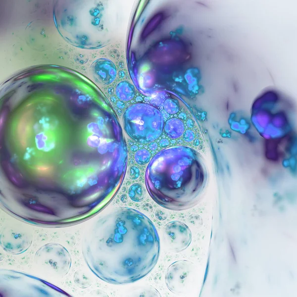 Lesklé fraktální mýdlové bubliny, digitální kresba pro kreativní grafický design — Stock fotografie