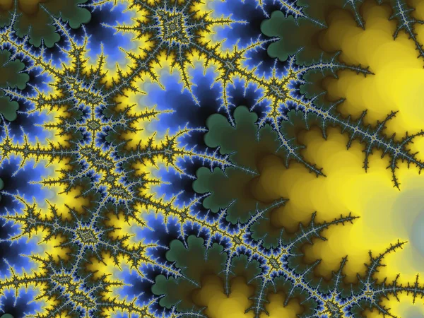 Mavi ve sarı fraktal desen, yaratıcı grafik tasarım için dijital sanat