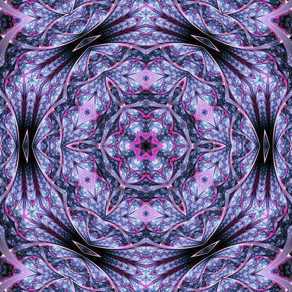 粉红色和蓝色分形曼陀罗，用于创意图形设计的数字艺术作品 — 图库照片