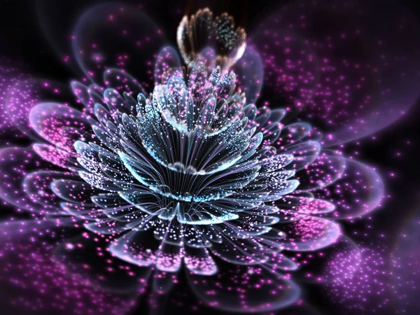 Dark purple fractal flower with pollen, digital artwork for creative graphic design