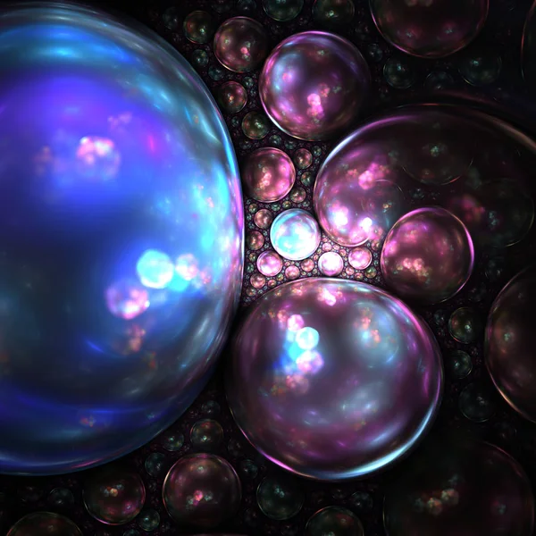 Esferas fractais rosa escuro e azul, obra de arte digital para design gráfico criativo — Fotografia de Stock