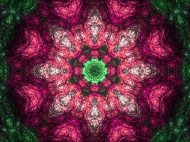 Kırmızı ve yeşil fraktal mandala, yaratıcı grafik tasarım için dijital sanat