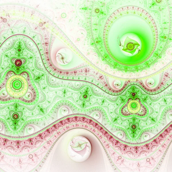 Light green and red fractal clockwork, digital artwork for creative graphic design