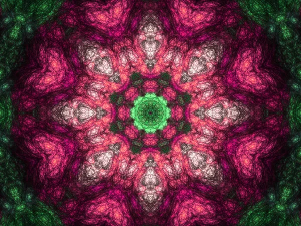 Czerwony i zielony fraktal mandali, cyfrowych dzieł sztuki na kreatywne projektowanie graficzne — Zdjęcie stockowe