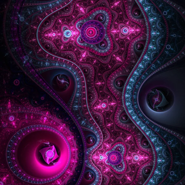 Reloj fractal brillante púrpura y azul, obra de arte digital para el diseño gráfico creativo Fotos de stock libres de derechos