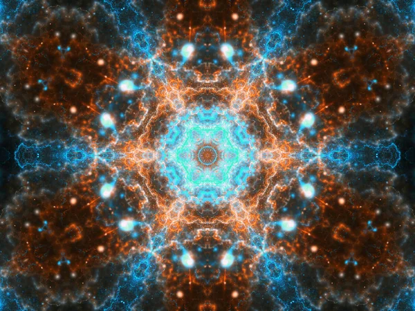 Glanzend oranje en blauw fractal mandala, digitaal artwork voor creatief grafisch ontwerp — Stockfoto