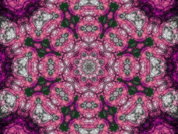 Pink and green fractal mandala, digital artwork for creative graphic design — Stock Photo, Image