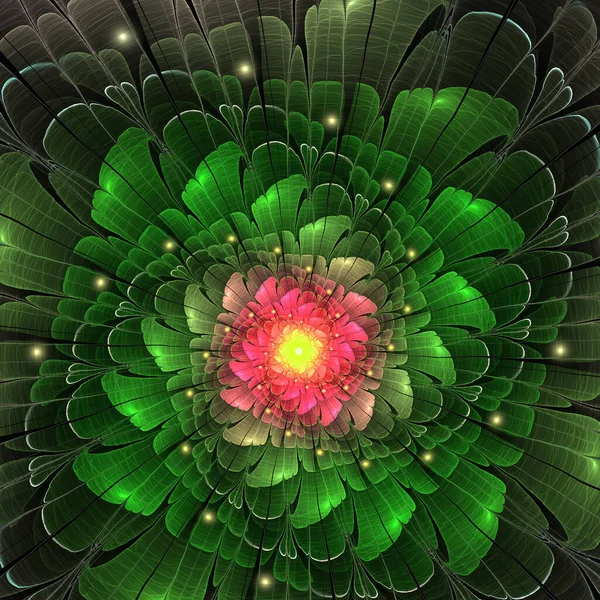 Mörkgrön Fraktal Blomma Digitalt Konstverk För Kreativ Grafisk Design — Stockfoto