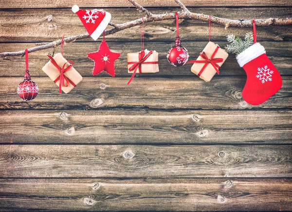 Calza decorazione di Natale e scatole regalo — Foto Stock