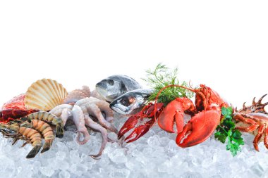 Fresh seafood on crushed ice clipart