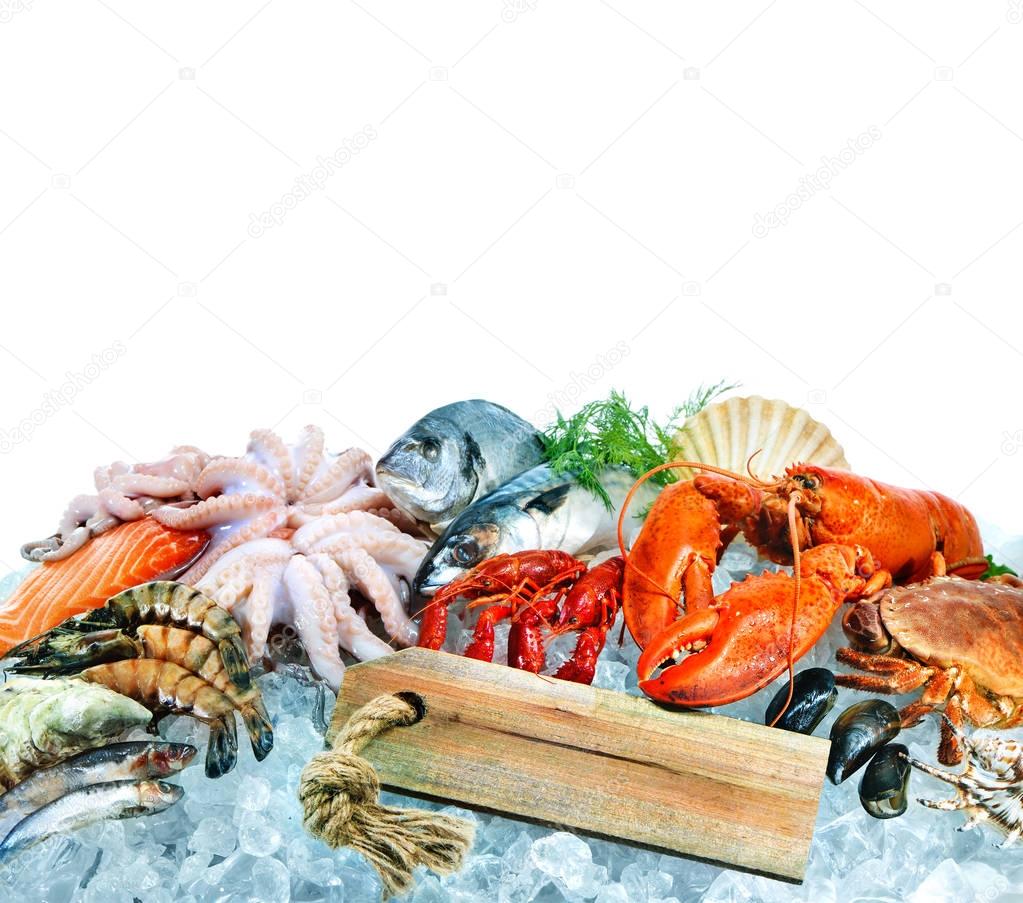 Fresh seafood on crushed ice