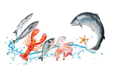 Fish jump with watersplash clipart