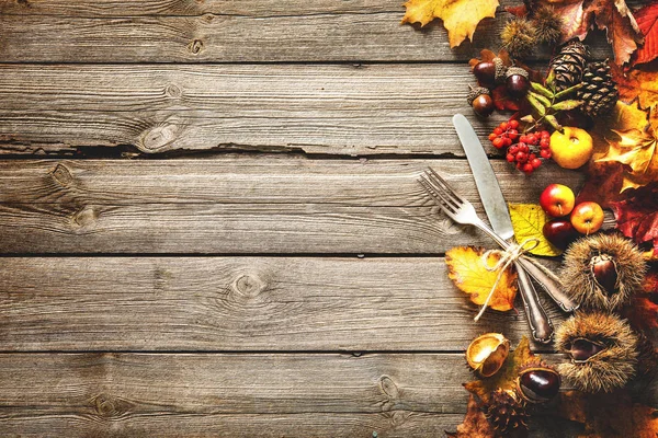 Thanksgiving autumn background with the vintage silverware — Stock Photo, Image