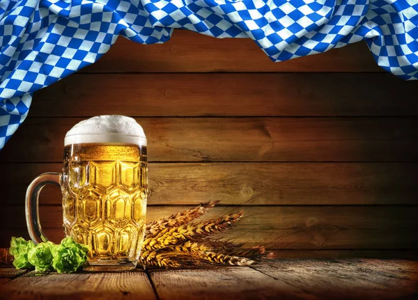 Oktoberfest beer with wheat  and hops — Stock Photo, Image