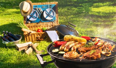 Barbekü piknik bir çayır üzerinde