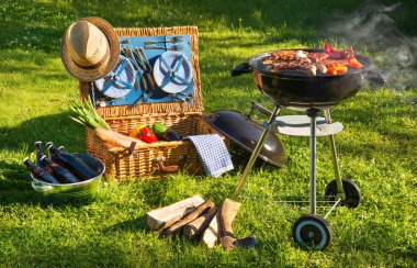 Barbekü piknik bir çayır üzerinde
