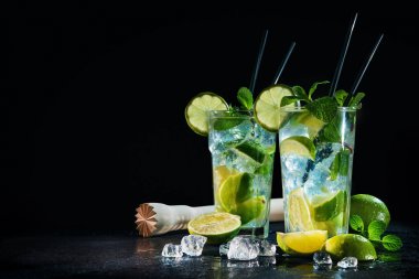 İki mojito taze limon ve nane ile kokteyl bardak 