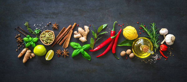 Fresh aromatic herbs and spices for cooking 