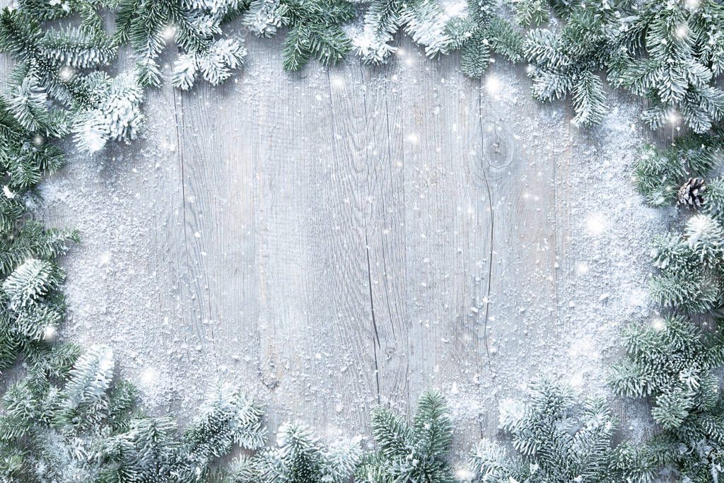 Christmas and New Year background with fir branches and snowfall