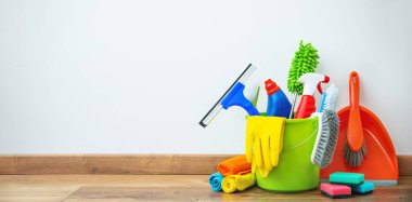 Bucket of cleaning supplies  clipart