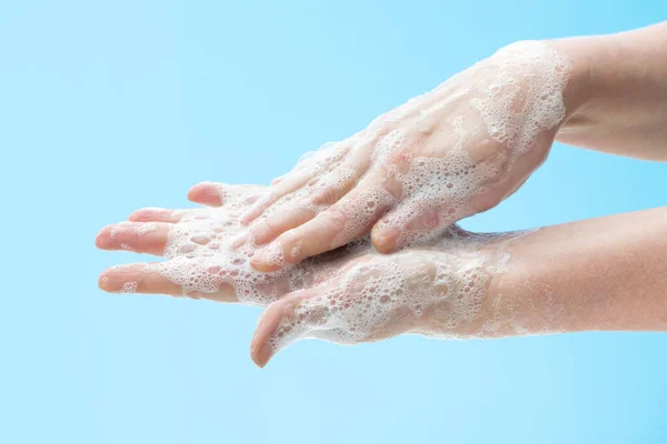 Washing Hands Soap Prevent Germs Bacteria Viruses Cleaning Hands Hygiene — Stock Photo, Image