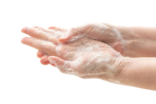 Handen Wassen Met Zeep Ziektekiemen Bacteriën Virussen Voorkomen Handen Schoonmaken — Stockfoto