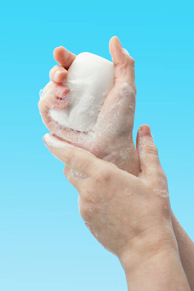 Washing hands with soap to prevent germs, bacteria or viruses. Cleaning hands. Hygiene concept