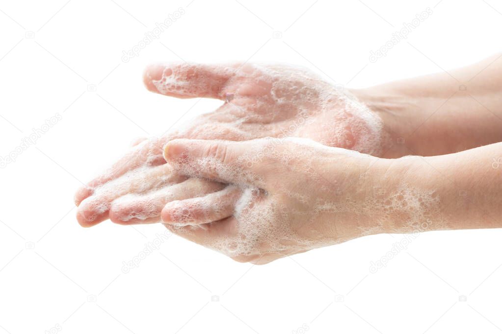 Washing hands with soap to prevent germs, bacteria or viruses. Cleaning hands. Hygiene concept