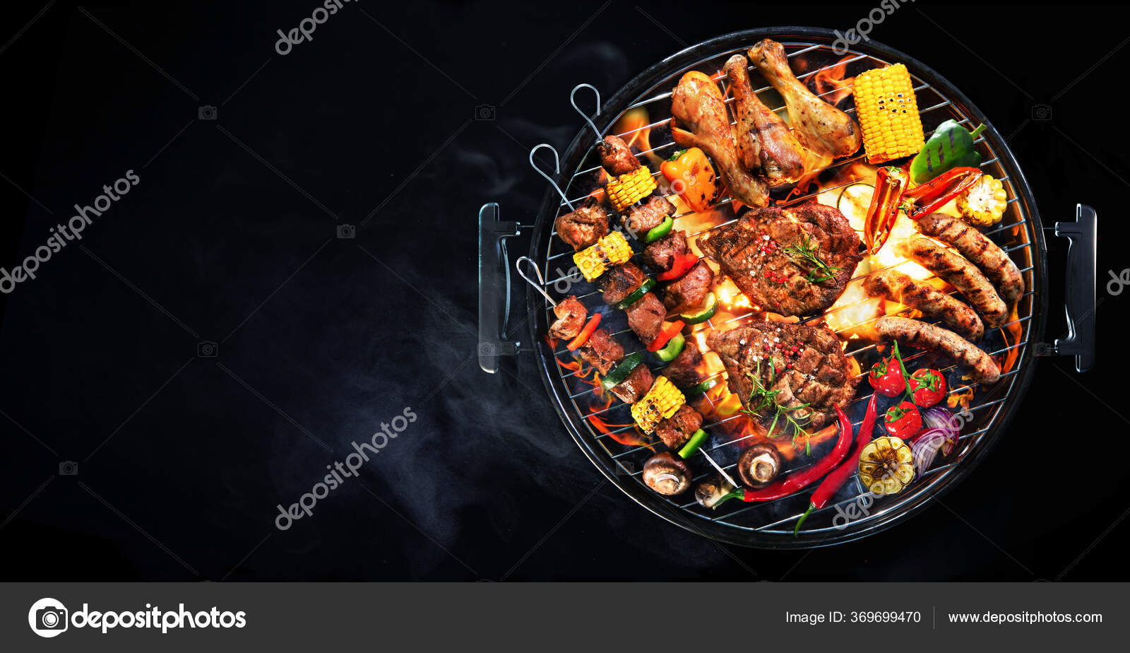 Top View Assorted Delicious Grilled Meat Vegetables Barbecue Grill