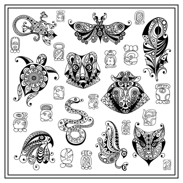 Grafische Illustration mit einem Maya-Totems _ set 4 — Stockvektor