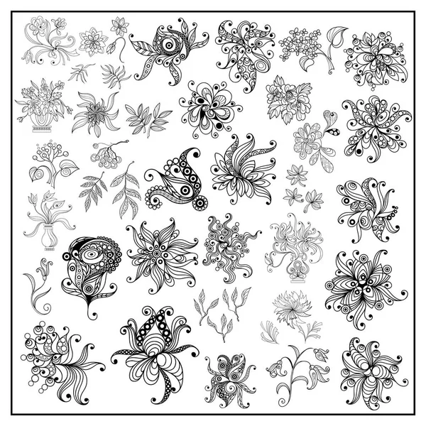 Grafische afbeelding met florale elements_set 4 — Stockvector