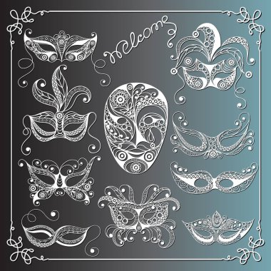 Dekoratif masks_set 2 ile grafik illüstrasyon