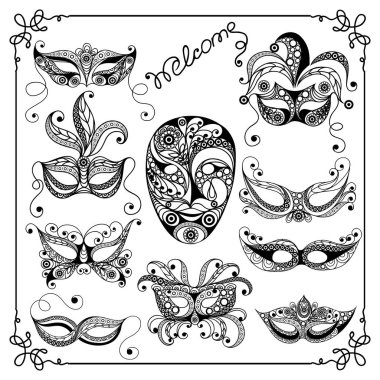 Dekoratif masks_set 5 ile grafik illüstrasyon