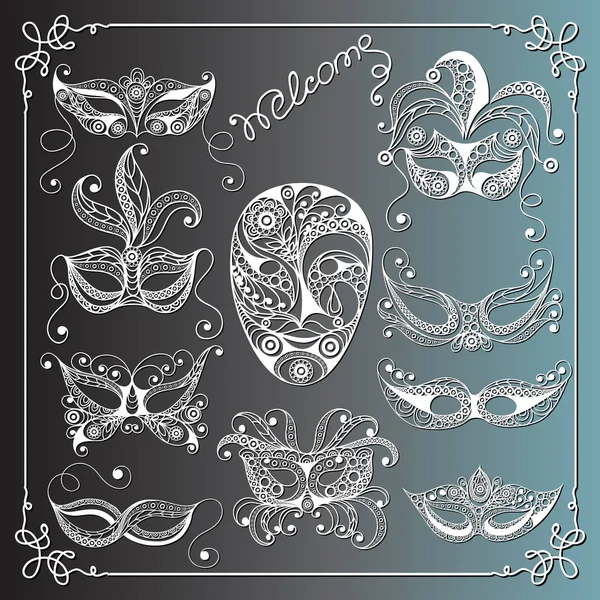 Dekoratif masks_set 2 ile grafik illüstrasyon