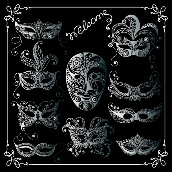 Dekoratif masks_set 4 ile grafik illüstrasyon