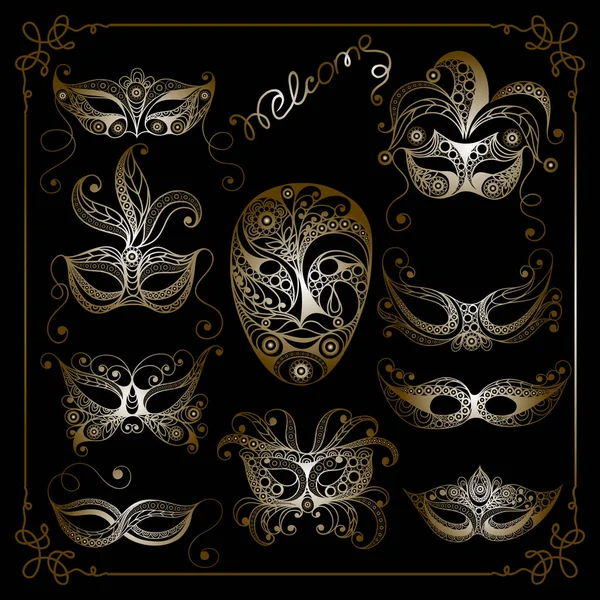 Illustration graphique avec un ensemble de masques décoratifs 3 — Image vectorielle
