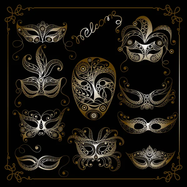Dekoratif masks_set 3 ile grafik illüstrasyon