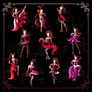 Kabare dancer_set 1 ile grafik illüstrasyon