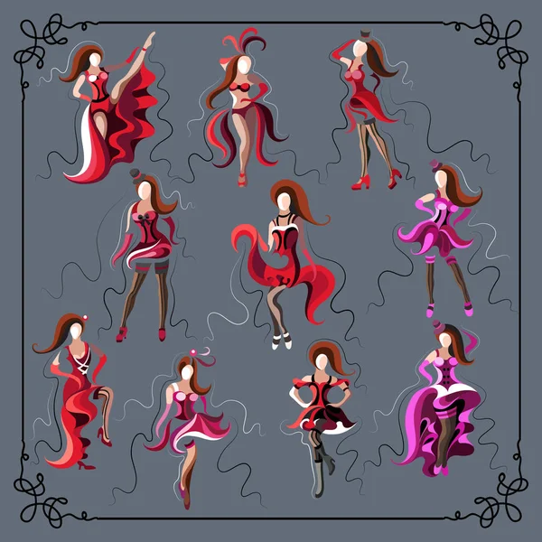 Graphical illustration with the cabaret dancer_set 2 — Stock Vector