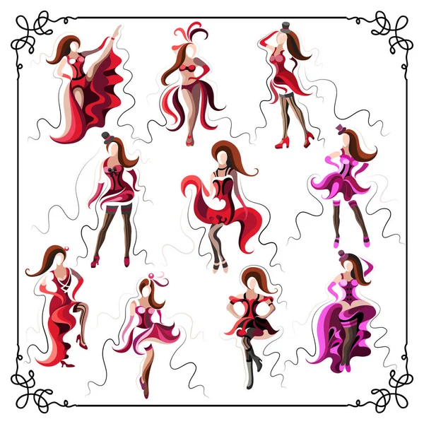 Graphical illustration with the cabaret dancer _ set 3 — стоковый вектор