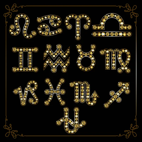 Zodiac_set dekoratif işaretler ile grafik illüstrasyon