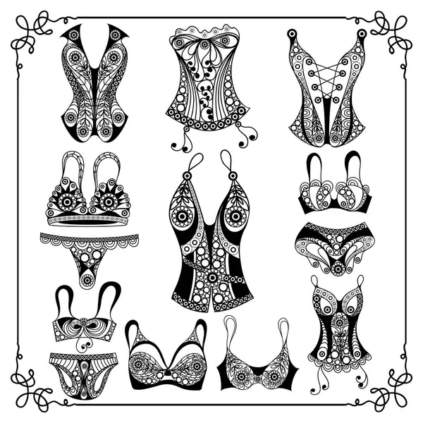 Ilustração gráfica com rendas underwear _ set 4 —  Vetores de Stock