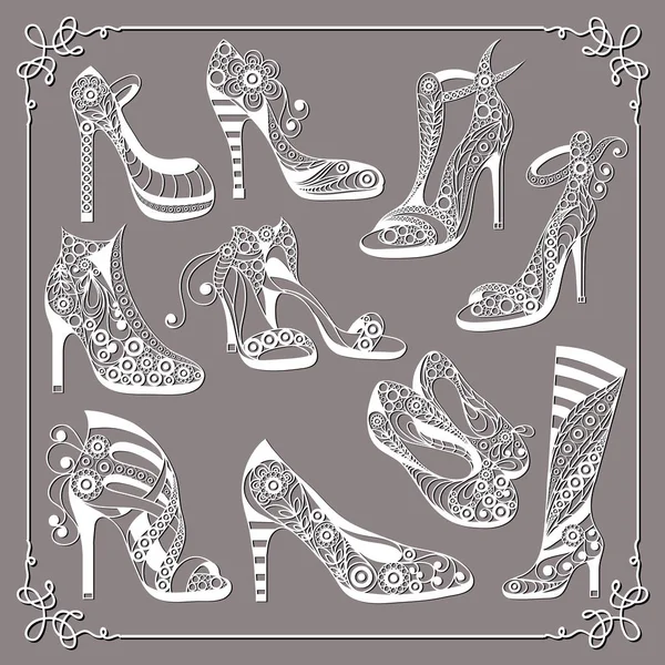 Ilustración gráfica con zapatos decorativos _ set 6 — Vector de stock