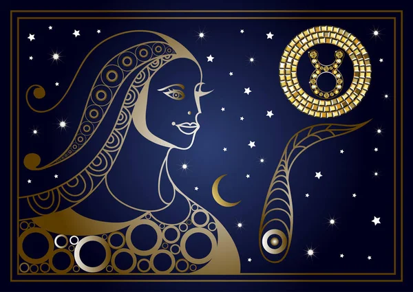 Decorative woman with the sign of the zodiac 7 — Stock Vector