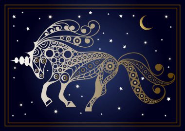 Grafik illüstrasyon soyut tek boynuzlu at 1 ile