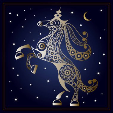 Grafik illüstrasyon soyut tek boynuzlu at 4 ile