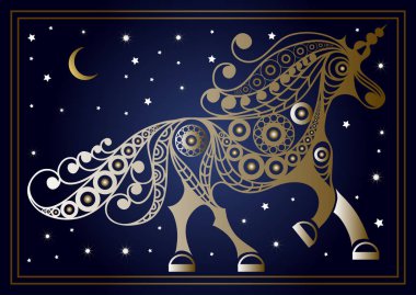 Grafik illüstrasyon soyut tek boynuzlu at 7 ile