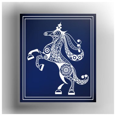 Grafik illüstrasyon soyut 14 tek boynuzlu at ile